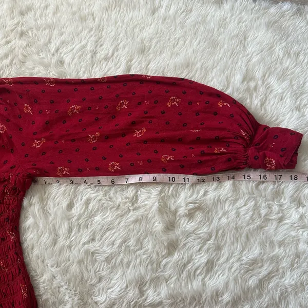 Free People Dress Two Faces Mini Ruched Bodice Long Sleeve Boho Ruby Red S - Image 13