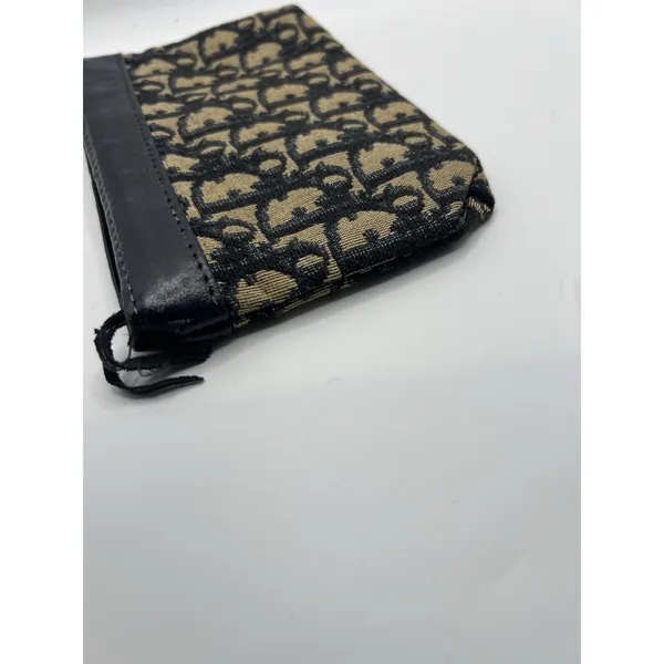 Vtg 1980s Christian Dior Navy Blue Trotter Canvas and Leather Zip Pouch Wallet - Image 6