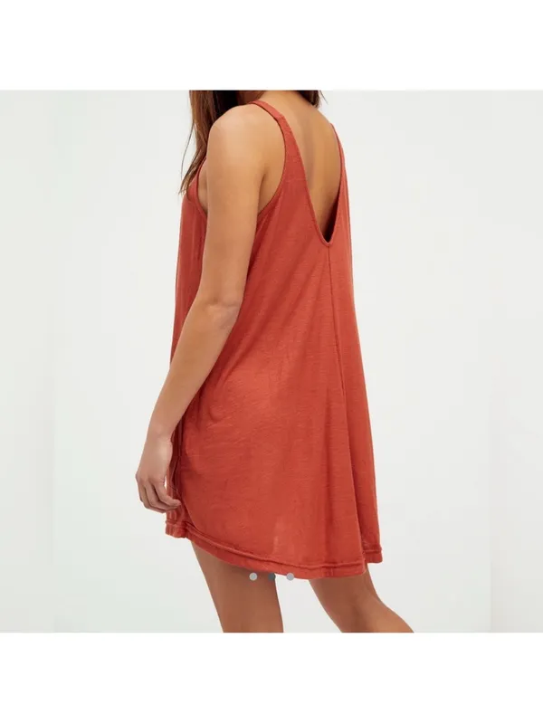 Free People FP Beach Clovers mini dress in sundown rust - Image 3