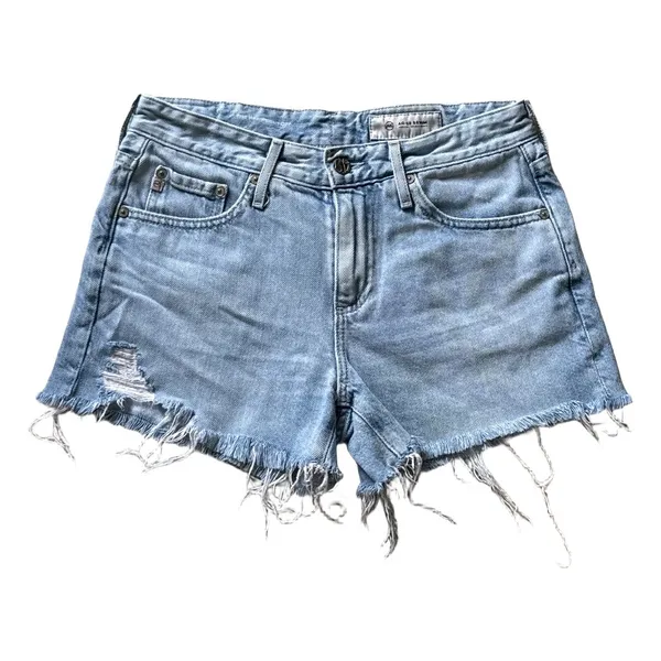 AG Adriano Goldschmied Hailey Cut-Off Denim Shorts Light Wash Blue Distressed 25 - Image 2