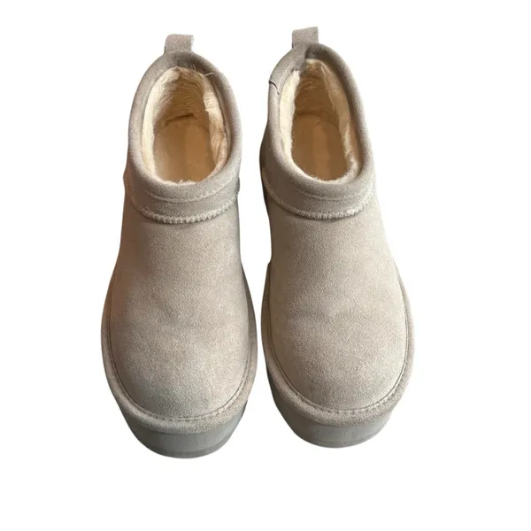 Bearpaw Size 9 Retro Super Shorty Platform Bootie Mushroom Beige Fur Lined Suede - Image 3
