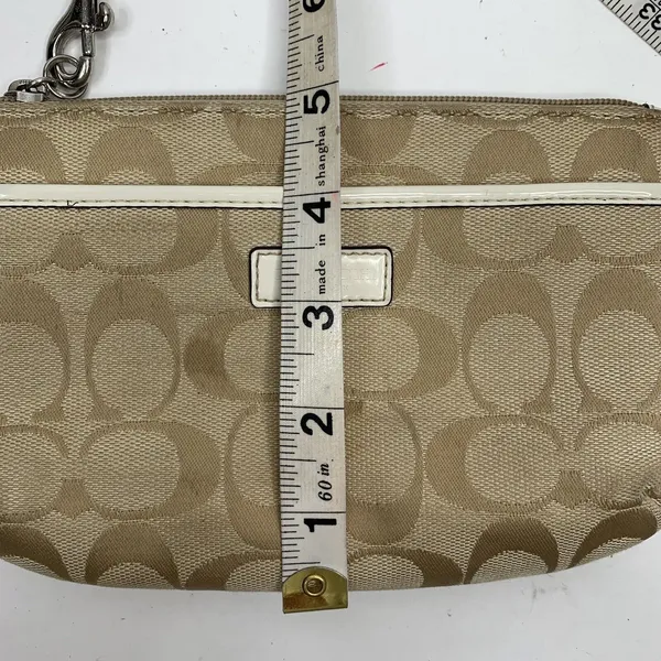 Coach Small Wristlet Signature Jacquard Monogram Khaki Tan White Patent Leather - Image 12