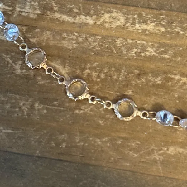 Gold tone teal and clear cubic zirconia crystal necklace - Image 5