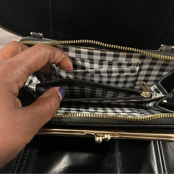 Nanette Lepore Black Textured Wallet with Gold Trim crossbody. NWOT - Image 6