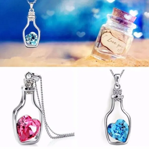 Rose Crystal Zircon Heart Wishing Bottle necklace - Image 3