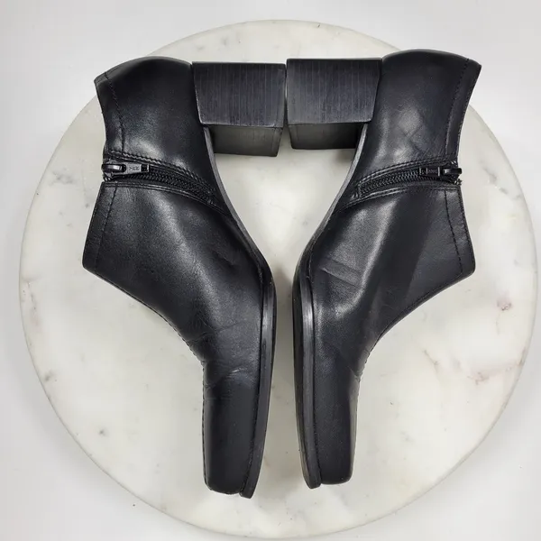 Naturalizer Stitch In Time Ankle Boots 7.5 Black Leather Chunky Heels Square Toe - Image 11