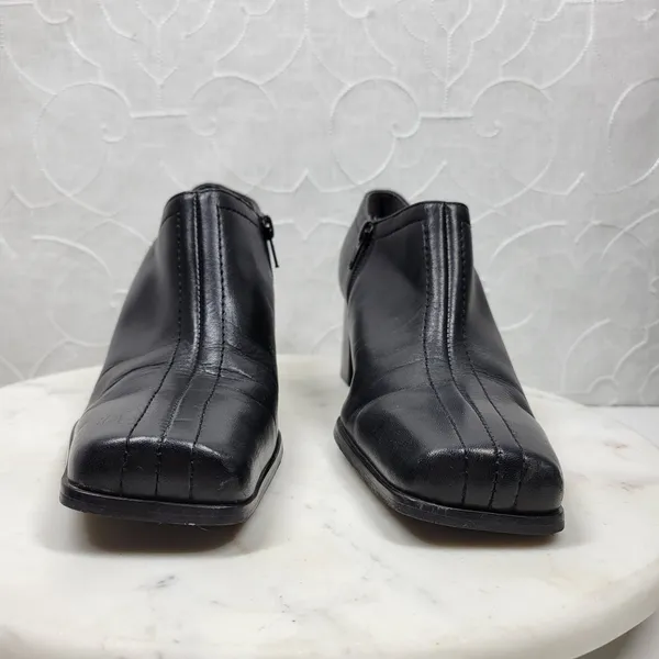Naturalizer Stitch In Time Ankle Boots 7.5 Black Leather Chunky Heels Square Toe - Image 9