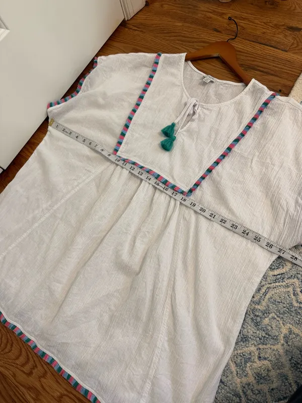 J.Crew Factory White Tassel Beach Tunic with Pink, Green and Blue Trim 2X - Image 8