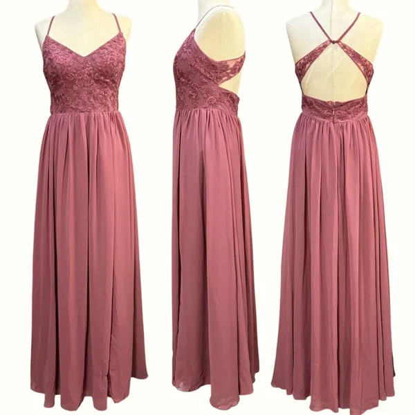 Azazie 10 Mauve Pink Lace Beaded Maxi Dress‎ Formal Gown Prom Bridesmaid Wedding - Image 2