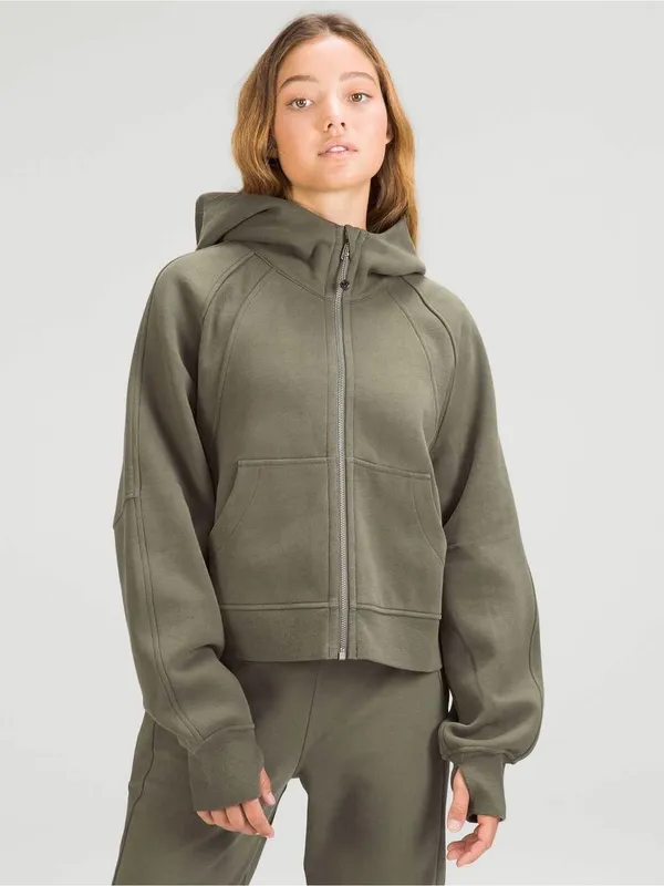 LULULEMON Olive Green Scuba Oversized Full Zip Hooded Jacket Size XS/S - Image 4