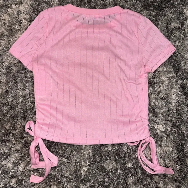 Love, Fire Pink Ruched Side Crop Top - Image 2