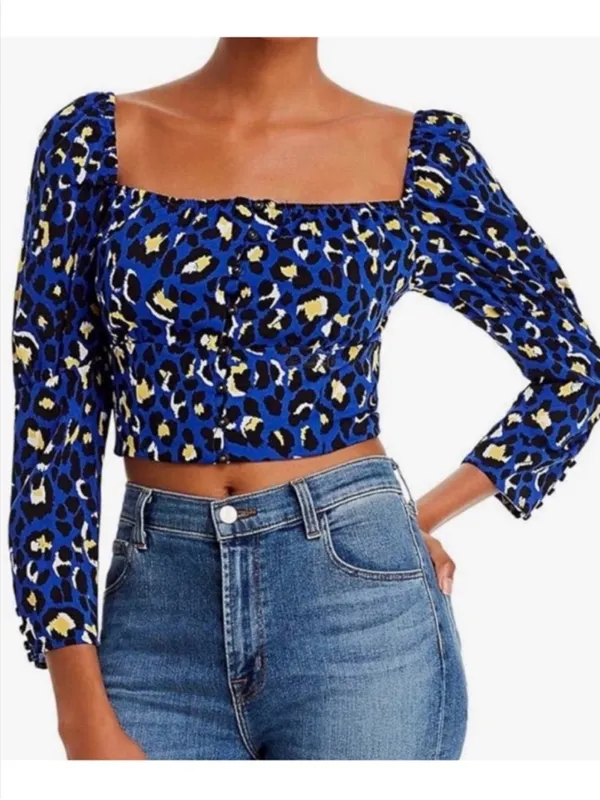 NWT RAHI Chloe Puff Shoulder Blue Animal Print Crop Top Size XS - Image 2