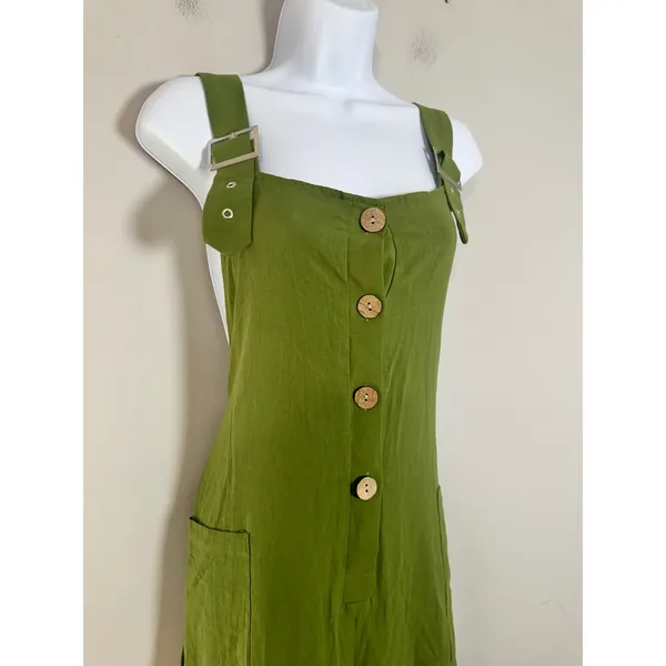 OVVABABY Women Olive Green 100% Cotton Wide Leg Button Front Overalls Jumper 2XL - Image 2