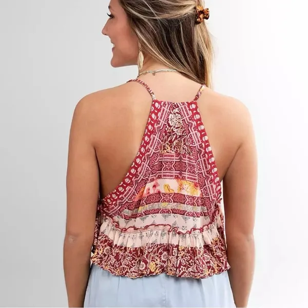 Free People Brighter Than Sunshine Cropped Ruffled Racerback Triangle Top Size M - Image 2