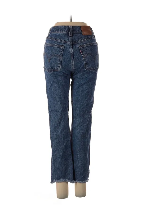 Levi's Premium Wedgie Straight Raw Hem Jeans Size 24 Dark Wash High Rise Cropped - Image 2