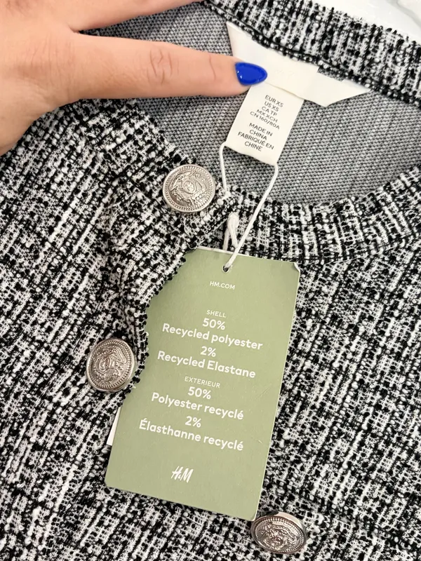 H&M Tweed Plaid Cardigan Jacket Black White Cropped Preppy Quiet Luxury Academia XS - Image 5