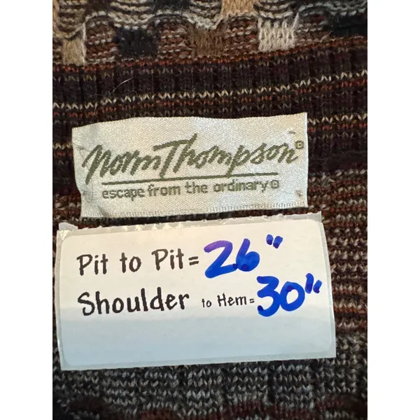 Norm Thompson Mens Geometric Knit Crewneck Sweater Brown Tan Burgundy XL 6244 - Image 4