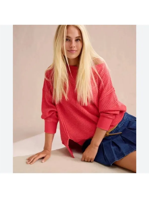 American Eagle AE Big Hug Waffle Sweatshirt salmon orange sweater M - Image 2