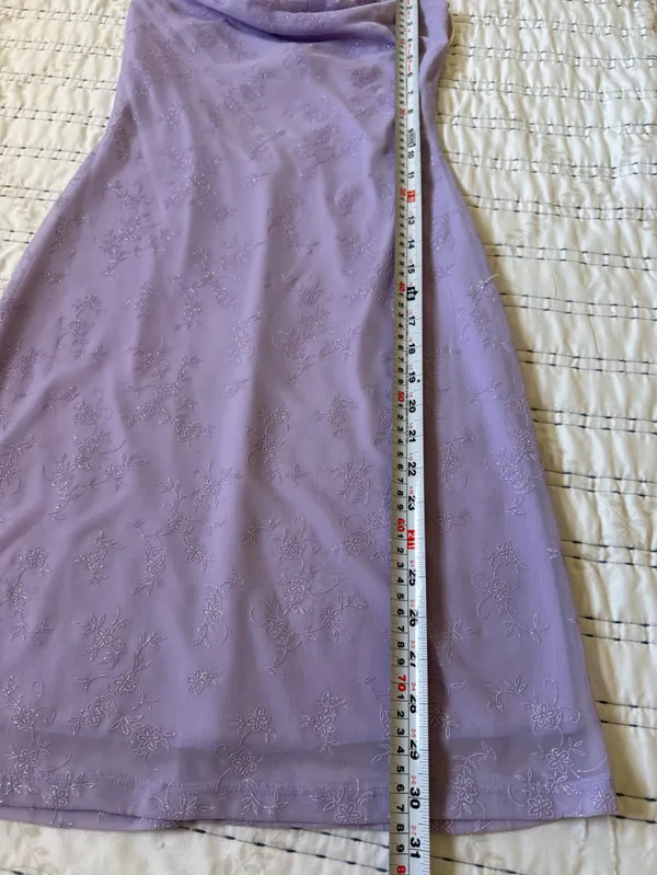 Vintage Y2K Lavender Cowl Neck Lace Up Back Floral Mesh Midi Dress Fairycore - Image 6