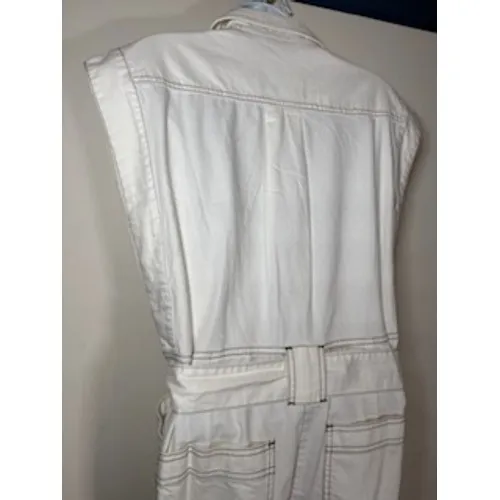MIOU MUSE Denim Jumpsuit Small White‎ Utility Boiler Suit Structured Boho City - Image 4
