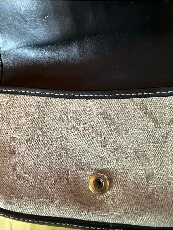 Dooney & Bourke Vintage Tan Canvas Flap Wristlet Black Leather Trim - Image 7