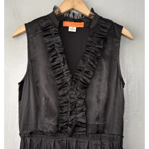 Cynthia Steffe Silk Dress Size 10 Black Sleeveless Ruffled Gothic Dark Romantic - Image 3