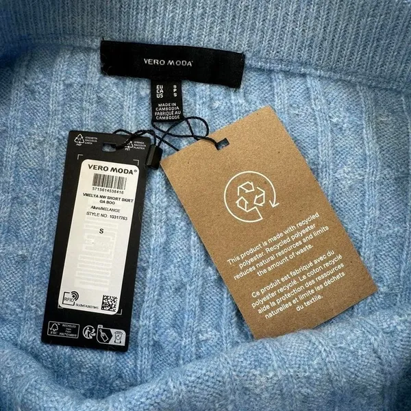 NWT Vero Moda Skirt S Womens Blue Cable Knit Mini - Image 3