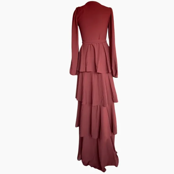 NWT Lulus Small Marvelous Grace Plum Long Sleeve Tiered Wrap Maxi‎ Dress Sz XS - Image 6