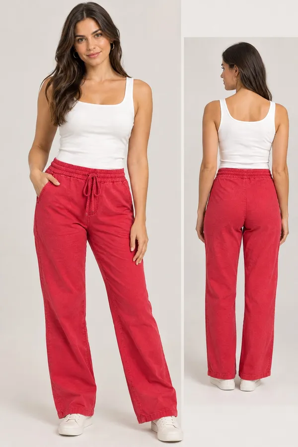 Love Tree Red Drawstring Linen-blend Straight Leg Pants M Coastal Boho Gorpcore - Image 2