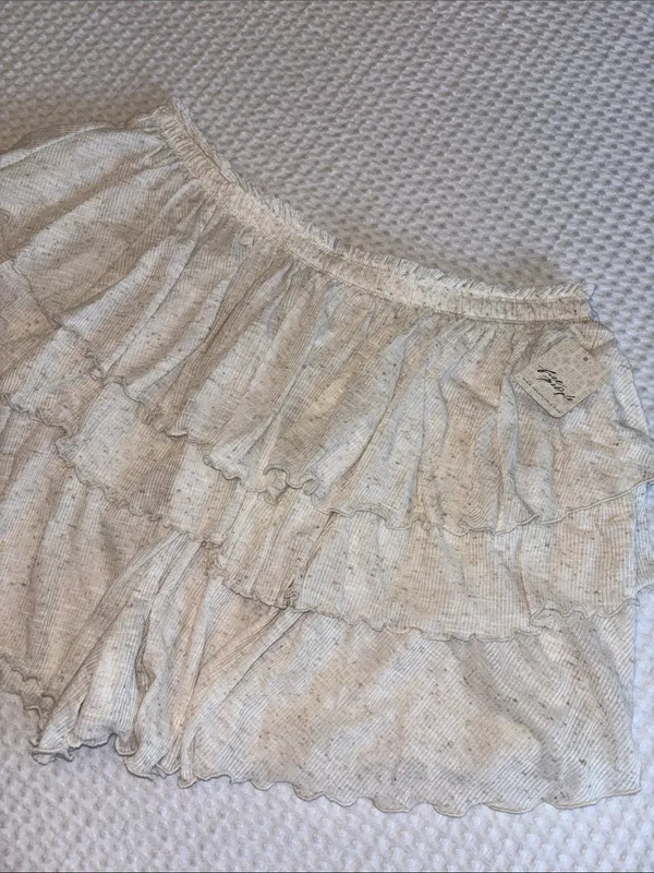 NEW! Free People free-est MILA Neutral Cream Tiered Ruffle Skort Mini Skirt L - Image 2