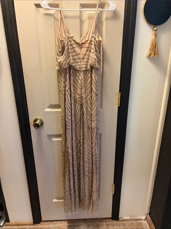 Adrianna Papell Nude Beaded V-Neck Evening Gown - Image 6