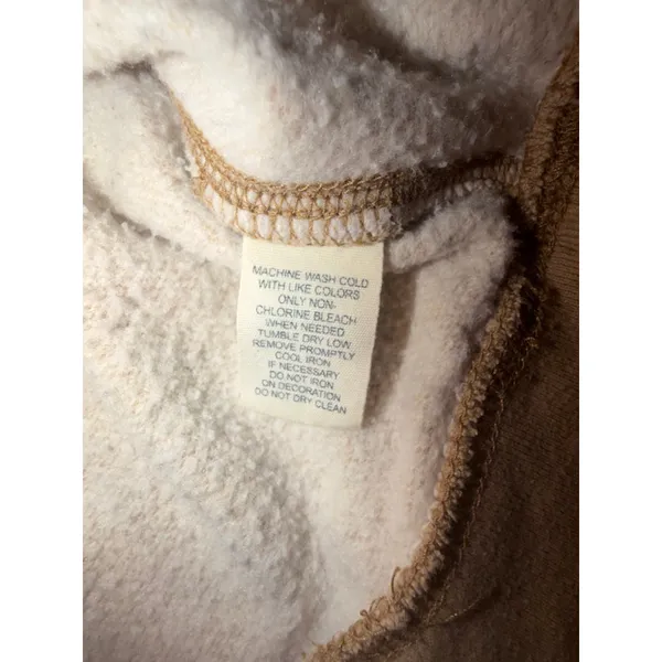 American Eagle V Neck Hoodie Large Tan Heathered Fleece Pullover Boho Y2K Coasta - Image 5