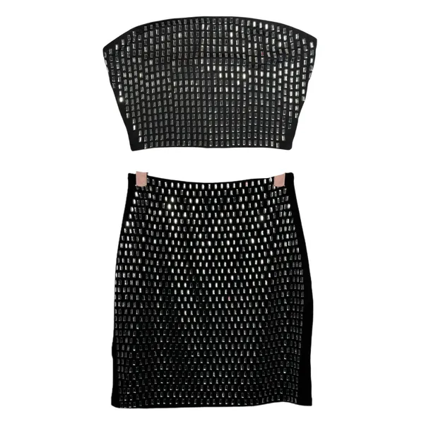NWT Sequin Rhinestone Tube Top and Mini Skirt Two Piece Set Black Silver Med‎ - Image 6