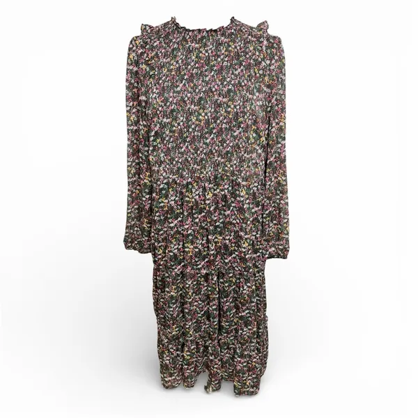 DRAPER JAMES RSVP Dark Green Chiffon‎ Floral Smocked Long-Sleeve Midi Dress, XXL - Image 2