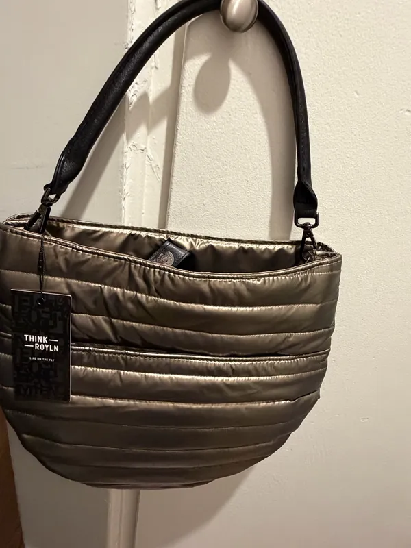 Think Royln metallic silver quilted handbag with horizontal stitching - Image 2
