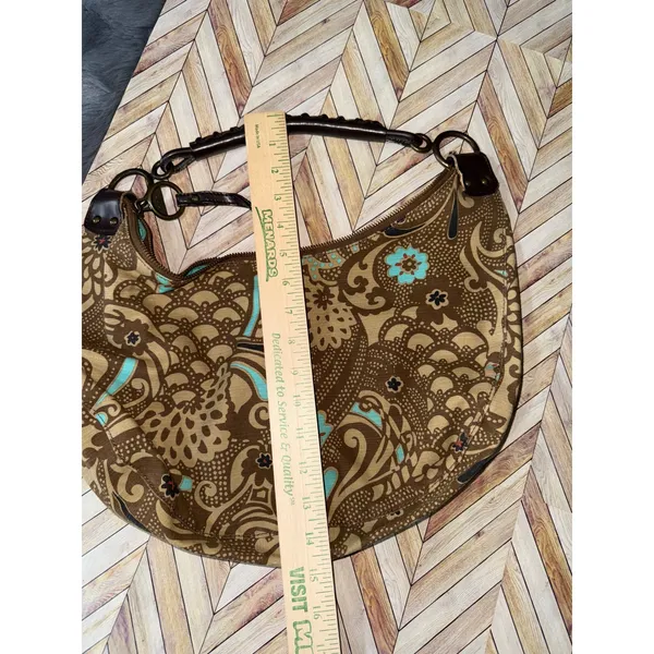 Vtg 2006‎ GAP Hobo Bag Brown Teal Floral Print Canvas Leather Trim Shoulder Bag - Image 11