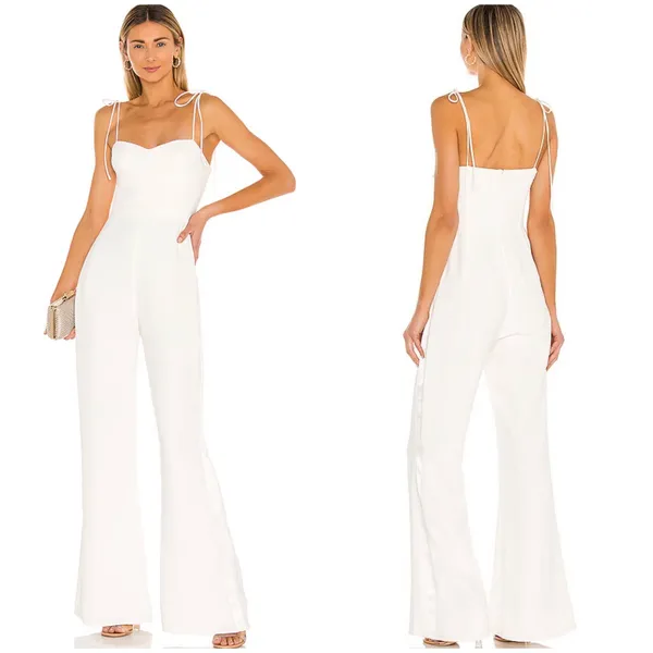 Amanda Uprichard Womens Champagne Satin Trim Bridal Elegant Jumpsuit Size‎ S - Image 2
