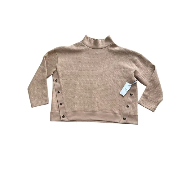 NWT Southern Tide Cordelia Pullover Sweater Womens XL‎ Tan Quilted Button Sides - Image 3