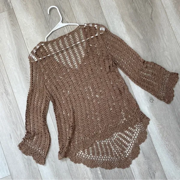Vintage Crochet Top Brown (s/m) siNita bohemian crochet festival swim cover up - Image 4