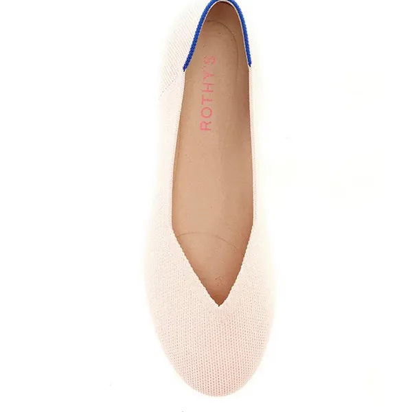Rothy’s Daily Knit Round Toe Flats Blush Pink Blue Trim Size 6 Like New - Image 2