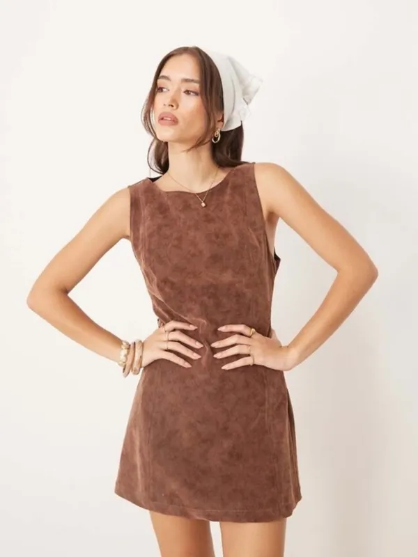 Free People Atlas Faux Suede Mini Dress L - Image 4