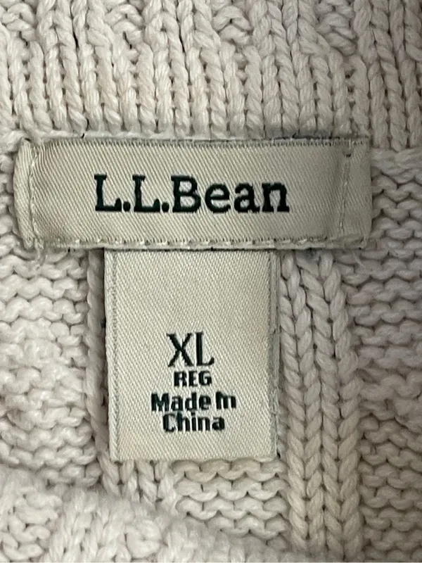 L.L.Bean Classic Cable Knit Turtleneck Sweater Ivory preppy nautical coastal XL - Image 2