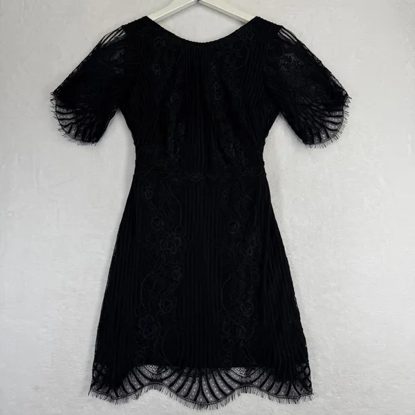 For Love & Lemons Black Lace Mini Dress‎ Short Sleeve Scalloped Eyelash Trim XS - Image 2