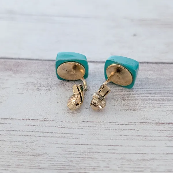 Vintage Clip On Earrings Dainty Turquoise Tone 5/8" - Image 4