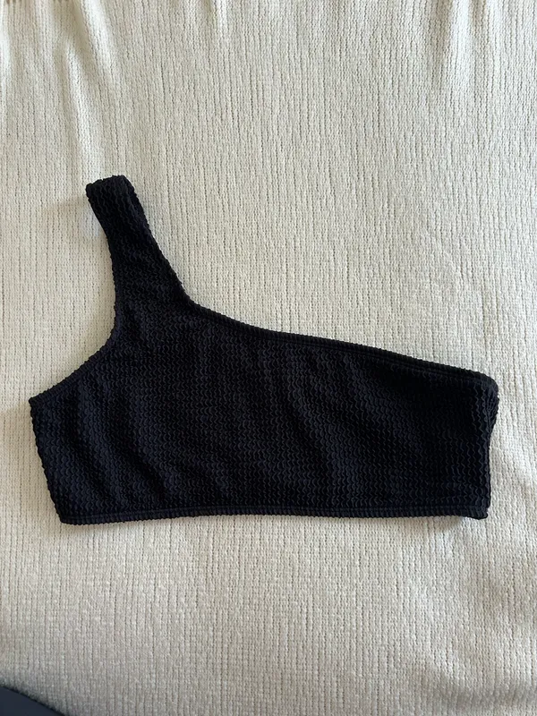 Black Ribbed One Shoulder Bikini Set Size M - Image 2