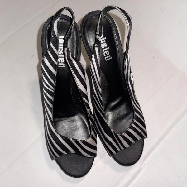 Unlisted Y2K Baddie Sandals‎ Heels Slip On Slingback Peep Toe Zebra Print Sz 9 - Image 7