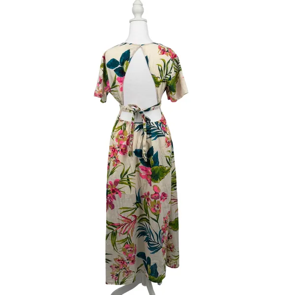 Billabong Tropical Floral Maxi‎ Dress Open Back Cotton Large Vacation Resortwear - Image 5