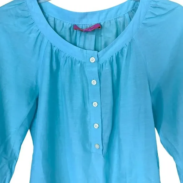 Trina Turk For Banana Republic Turquoise Silk Cotton Blue Blouse Size 0 - Image 2