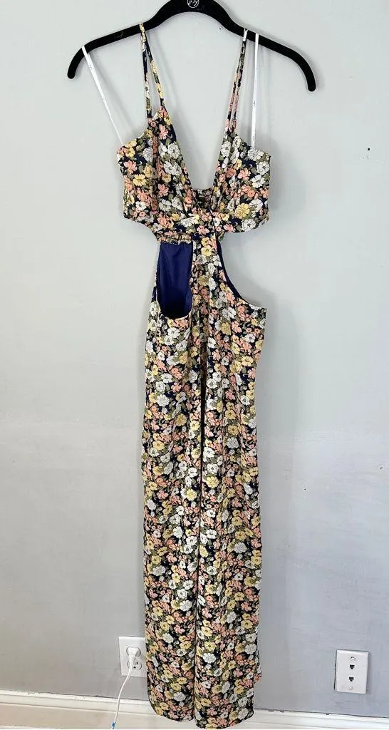 Lulus It's a Perfect Pick Navy Blue Floral Print Cutout Maxi Dress - Image 2