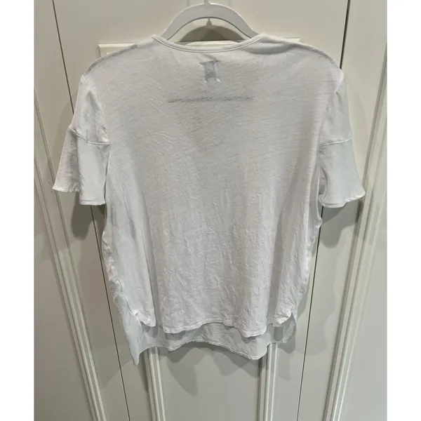 Nic + Zoe Mixed Media Flutter Sleeve Top White Linen Blend Classic Neutral Clean - Image 3